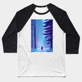 Anime Girl Snowy City Christmas Landscape Baseball T-Shirt